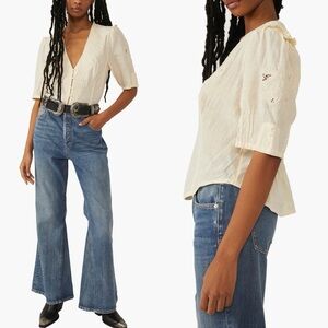 NWT Free People Laurie Embroidered Blouse S
